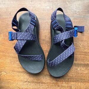 Chaco Z1 Navy Blue Strap Sandals with Textured Black Footbed